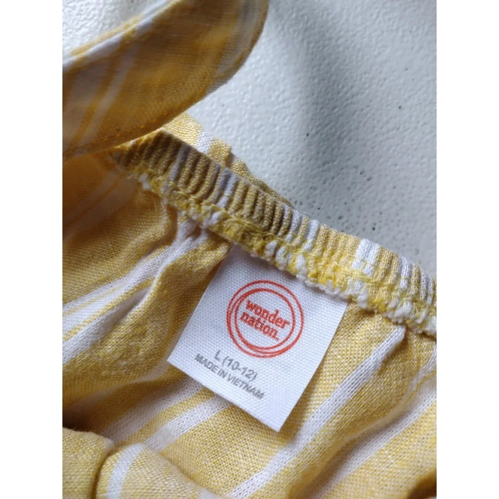 Wonder Nation Girls Yellow‎ White Striped One Shoulder Linen Blend Dress L 10-12